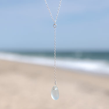 Dainty Aqua Blue Lariat Style Sea Glass Necklace